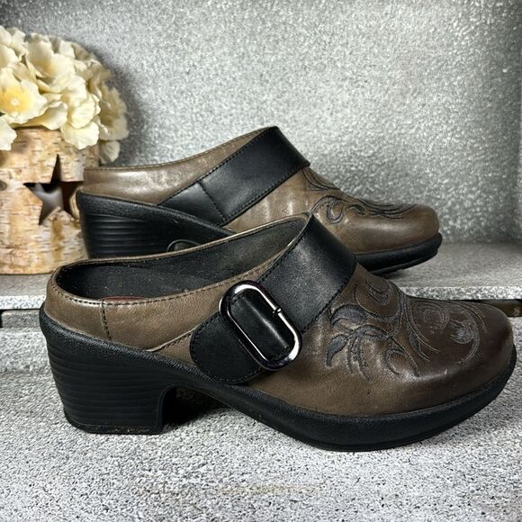 KLOGS Leather Embossed Clogs Mules Slip On Size 8 - Picture 3 of 6